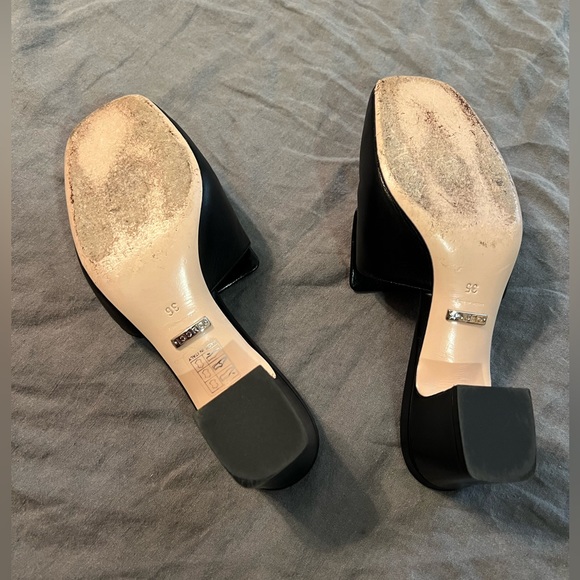Gucci— Madelyn Malaga Crystal Square G Leather Mules 35 / 36 Block Heel - Picture 16 of 16